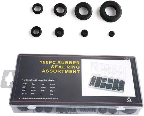 طقم حلقات مطاطية 180 قطعة، 8 أحجام، مجموعة متنوعة من قابس فتحة جدار الحماية تتضمن حلقات مطاطية لتوصيل قوابس الثقب المطاطي وحلقة تثبيت جدار الحماية للسيارات in Kuwait