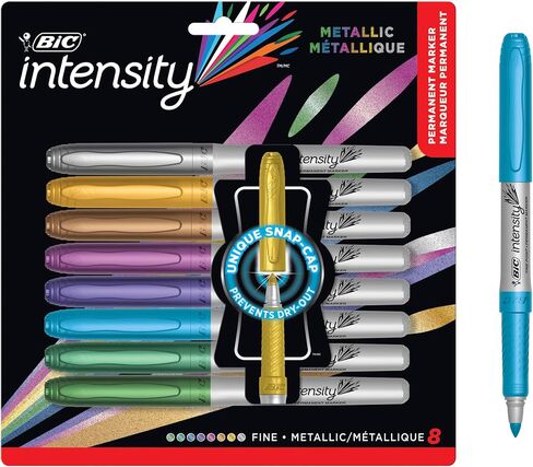 BIC Intensity Metallic Permanent Marker, Fine Point, Assorted Metallic Colors, Box of 12 Permanent Markers in Saudi Arabia