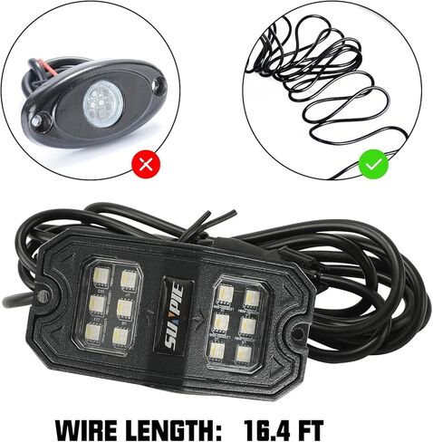 SUNPIE 8 Pods Pure White LED Rock Lights Wide Angle 6000K for Off Road Truck Car ATV UTV SUV Motorcycle Under Body Glow Light Lamp Fender Lighting, Extension Wires Provided in Kuwait