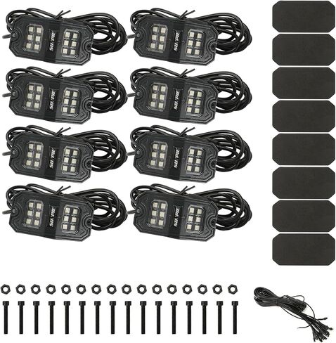 SUNPIE 8 Pods Pure White LED Rock Lights Wide Angle 6000K for Off Road Truck Car ATV UTV SUV Motorcycle Under Body Glow Light Lamp Fender Lighting, Extension Wires Provided in Kuwait