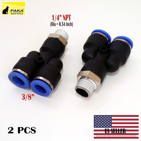 2X هوائي Y الفاصل 1/4 "NPT إلى 3/8" خرطوم OD Air Push Quick Connect Fitting in Saudi Arabia