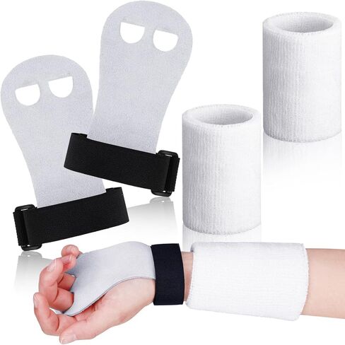 Woanger 4 Pcs Gymnastics Grips Kids Gymnastic Hand Grips Boys Athletic White Bar Grips Girls Youth Wrist Bands for Gymnastics Sports Accessories for Weightlifting Exercise in Saudi Arabia