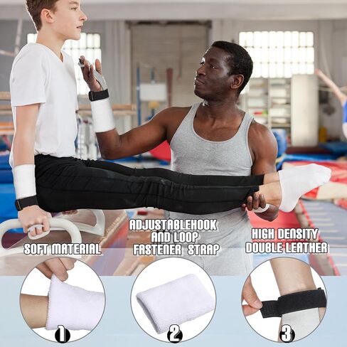 Woanger 4 Pcs Gymnastics Grips Kids Gymnastic Hand Grips Boys Athletic White Bar Grips Girls Youth Wrist Bands for Gymnastics Sports Accessories for Weightlifting Exercise in Saudi Arabia