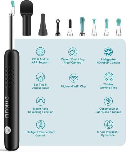Ear Wax Removal Kit, Ear Cleaner with 1080P FHD Otoscope & 6 LED Lights, Wireless Ear Camera with 8pcs Accessories for Multifunctions in Saudi Arabia