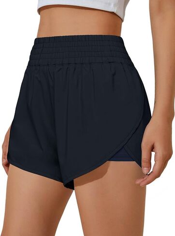 شورت الجري BMJL للسيدات عالي الخصر وجيب جانبي، شورت رياضي بفتحة جانبية عالية 2 في 1، شورت رياضي in Kuwait