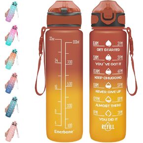 Enerbone 32 oz Drinking Water Bottle with Times to Drink and Straw, Motivational with Carrying Strap, Leakproof BPA & Toxic Free, Ensure You Drink Enough Water for Fitness Gym Outdoor