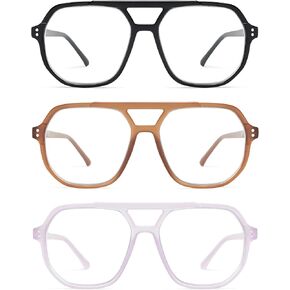 AMOMOMA Trendy Retro Aviator Reading Glasses for Women Men,Classic Large Oversized Reader Blue Light Computer Frame AM6145