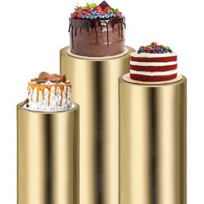 uxcell Set of 3 Gold Cylinder Stand Covers for Metal White Cylinder Pedestals Stands, Spandex Pedestals Cover for Party, Wedding, Birthday, Only Cover, Large