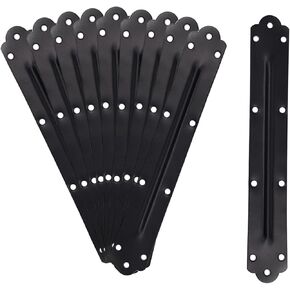 10 PCS Flat Straight Brace Brackets, Black Mending Plates Straight Bracket Repair Fixing Bracket Straight Steel Joining Connector for Timber Wood Furniture Shelves Cabinet (9.8'' x 1.5" / 250 x 38 mm)