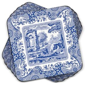 Spode Blue Italian Collection Coasters | Set of 6 | Cork Backed Board | Heat and Stain Resistant | Drinks Coaster for Tabletop Protection