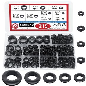 Rubber Grommet Kit 215 Pieces - 9 Sizes Firewall Rubber Hole Plugs for Wiring,Home Improvement Cord Pipe Wire Organization (3/16", 7/32", 1/4", 5/16", 7/16", 9/16", 3/8",5/8",3/4")