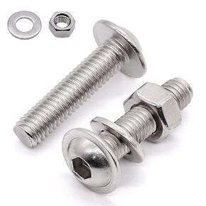 Glvaner (10 Sets) M8-1.25 x 30mm Flanged Washer Button Head Socket Cap Screws & Hex Nuts & Flat Washers, 18/8 Stainless Steel 304, Fully Threaded, Machine Coarse Thread, No Coating, Plain Finish