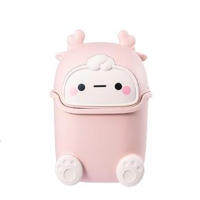 Plastic Trash can Creative Mini Desktop Trash can with lid Small Home Office Cleaning Trash Desktop Storage bin with 50 Trash Bags (Pink)