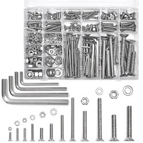 388pcs Silver M5 M6 M8 M10 Hex Flat Head Screws Nuts Washers Kit 304 Stainless Steel Metric Machine Screw Assortment Kit (X16-Large-388 M5 M6 M8 M10 Flat Head Cap)
