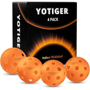 Indoor Pickleball Balls 4-Pack, 26 Holes High Bounce Durable Orange Pickle Balls, Perfectly Balanced Pickleball Ball for All Style Pickleball Paddles & All Skill Levels