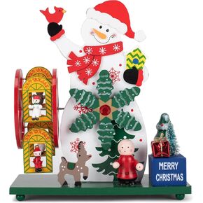 Cottage Garden Rotating Carousel White 9 inch Wood Musical Christmas Figurine Plays Jingle Bells