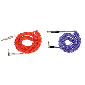 Cable Kirlin IMK-202PFGL-30/RDF-Straight Premium Coil Instrument Cable, Red Translucent PVC Jacket-30ft, 1/4" Mono Plug, Straight to Right Angle, (IMK-202PFGL-30/RDF)