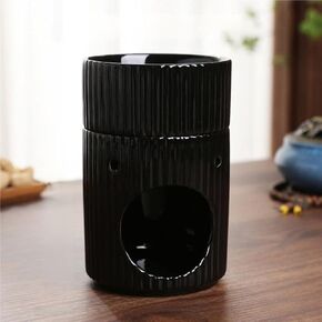 Stylish Stripe Design Ceramic Tealight Candle Holder Oil Burner, Essential Oil Incense Aroma Diffuser Furnace Home Decoration Romantic White