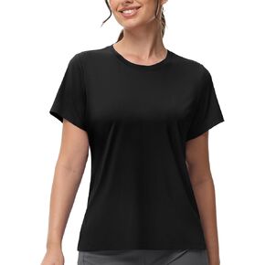 MIER Women's Running Athletic Shirts Dry Fit Active T-shirt Tops Short Sleeve Soft Crew Neck Gym Workout Exercise Tees