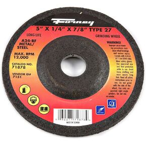 Forney 71877 Grinding Wheel with 7/8-Inch Arbor, Metal Type 27, A24R-BF, 4-1/2-Inch-by-1/4-Inch
