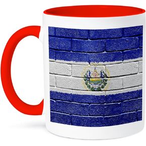 3dRose National flag of El Salvador painted onto a brick wall Salvadorian Mug, 11 oz, Black