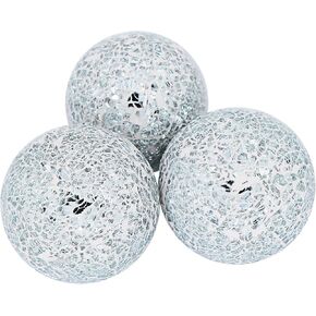 Decorative Orbs Set of 3 Glass Mosaic Sphere Balls Diameter 3.15" for Bowls, Vases and Dining Table Centerpieces (Blue)