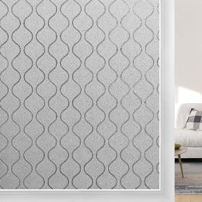 Window Privacy Film, Frosted Glass Film for Windows & Doors, Self Static Cling Decorative Window Stickers Window Tinting for Home Bathroom, Wave Pattern