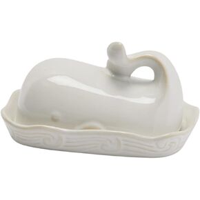 Creative Co-Op Dark Blue Whale Shaped Butter Dish with Lid