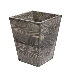VERGOODR Gray Farmhouse Style Torched Wood Square Waste Bin with Decorative Metal Brackets Trash Can for Bedroom,living room, Bathroom & Office
