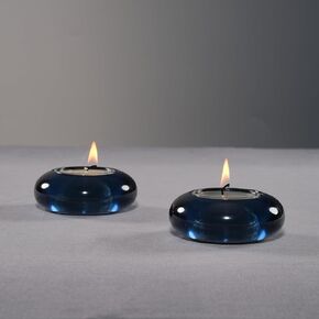 Handmade Decorative Pebble Tealight Candle Holder Set of 2 - Handcrafted Home Decor Accent for Calming Earthy Aesthetic Black Blue Diameter 3 inches