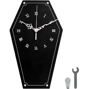 Coffin Wall Clock, Gothic Decor Wall Hanging Clock for Living Room, Bedroom, or Office - Black - Wooden-Silent Non-Ticking