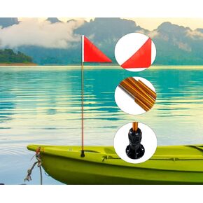 Pactrade Marine Pontoon Kayak Canoe Flag Pole Lock Socket Base Red Triangle Flag 48" Bronze Anodize Aluminum 5/16" Tube (Foldable Pole with Light)