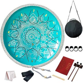 12 Inches 13 Notes Steel Tongue Drum Handpan Mandala Flower Engraved Kit for Adults Beginners, C Key 440Hz, Black in Saudi Arabia