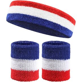 Sports Headband Wristband Set ，3 Pcs Striped Sweatbands Set ，Soft and Skin-Friendly Fabric, Moisture-Wicking Athletic Sweat Bands for Basketball, Baseball, Soccer Etc and Ideal for Gym.