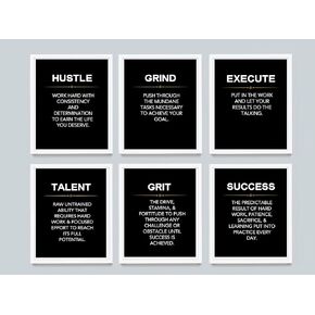 Wowsweet-Grind Hustle Execute Talent Grit Success - ملصقات ومطبوعات تحفيزية لرجال الأعمال، مجموعة من 6، لوحة قماشية فنية حديثة لديكور المكتب - بدون إطار (8 × 10 بوصة) in Kuwait