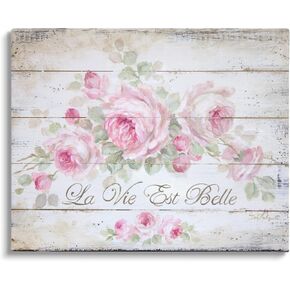 Stupell Industries Life Is Beautiful French Expression Rustic Rose, Design by Debi Coules