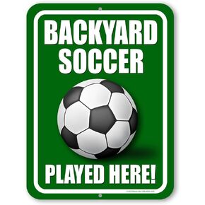 Honey Dew Gifts, Soccer Players Enter Here, 9 inch by 12 inch, Metal Sign Post, Wall Hanging Sign, Soccer Decor, Door Signs for Home, Soccer Gift, Sports Room Decor for Boys, HDG-1469