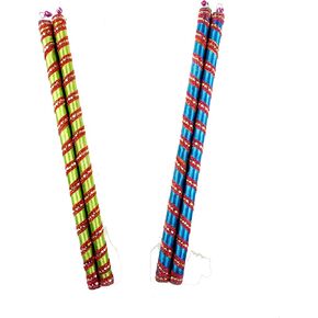 Traditional Dandiya Garba Decorative Sticks set of 2 Pairs for Navratri Celebration Dance Assorted Colors ((White and Golden Design-4 Sticks))