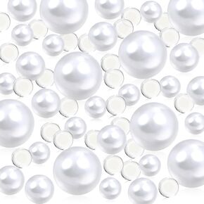 300 Pieces Floating NO Hole Pearls and 5000 Pcs Transparent Water Gels,Highlight Pearls Bead for Vases,8/10/14/20mm Beads for Centerpiece Home Table Party Decor,DIY Wedding Decor(Purple)