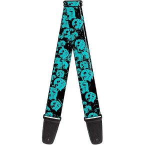 Buckle-Down GS-W34555 Guitar Strap - Skulls Stacked Weathered Black/Teal, 2" Wide & 29-54" Length