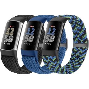 Braided Watch Bands Compatible with Fitbit Charge 6/Fitbit Charge 5 for Women Men, Elastic Adjustable Solo Loop Stretchy Nylon Woven Replacement Wristbands for Fitbit Charge 6/Fitbit Charge 5