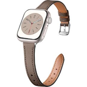 Charlam Slim Leather Band Compatible with Apple Watch Band 40mm 38mm 41mm 42mm 44mm 45mm 49mm Women, Top Grain Genuine Leather Strap Thin Watch Wristband for iWatch Series 9 8 7 6 5 4 3 2 1 SE Ultra 2