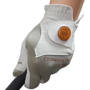 Copper Tech Plus Woman's Golf Gloves (WHITE/KHAKI, XSM, Left)