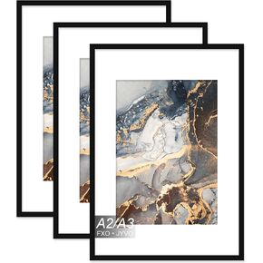 A3 Frame, Display Picture A4 with Mat or A3 Without Mat, Light Weight and High Transparent A3 Poster 11.7 x 16.5 Frame for Wall - 1 Pack/Black/A3