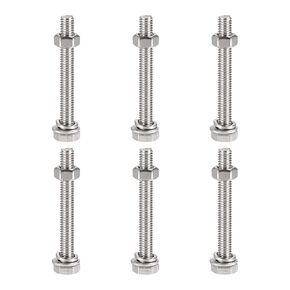 uxcell M6 x 60mm Hex Head Screws Bolts, Nuts, Flat & Lock Washers Kits, 304 Stainless Steel Fully Thread Hexagon Bolts 6 Sets