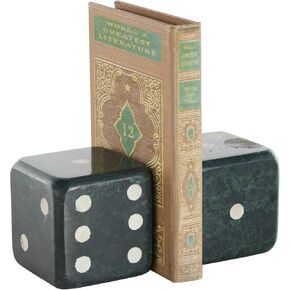 Deco 79 Marble Bookends Dice with Black Accents, Set of 2 4" W, 4" H, White