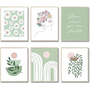 Sage Green Room Decor Aesthetic,Boho Matisse Wall Art Prints,Cute Flower Posters for Bedroom,Aesthetic Room Decor for Teen Girls College Girls Dorm Wall Decor (Unfarmed, 8"x10")