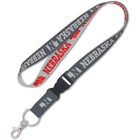 WinCraft NCAA University Nebraska Charcoal 1inch Detachable Buckle Lanyard