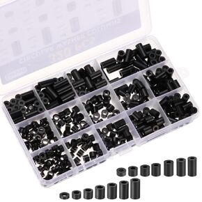 PATIKIL M3 M4 Nylon Spacers, 320Pcs Plastic Spacer Assortment Spacer Screw Standoff Round Electrical Outlet Spacers for 1/8 5/32 in Screw Bolts Hardware Receptacle, Black