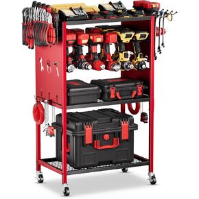 Power Tool Organizer with Wheels - Garage Power Tools Storage Cart, Large Rolling Drill Holder Cordless Battery Storage, Heavy Duty Floor Standing Utility Rack Gift for Men, Husband, Father
